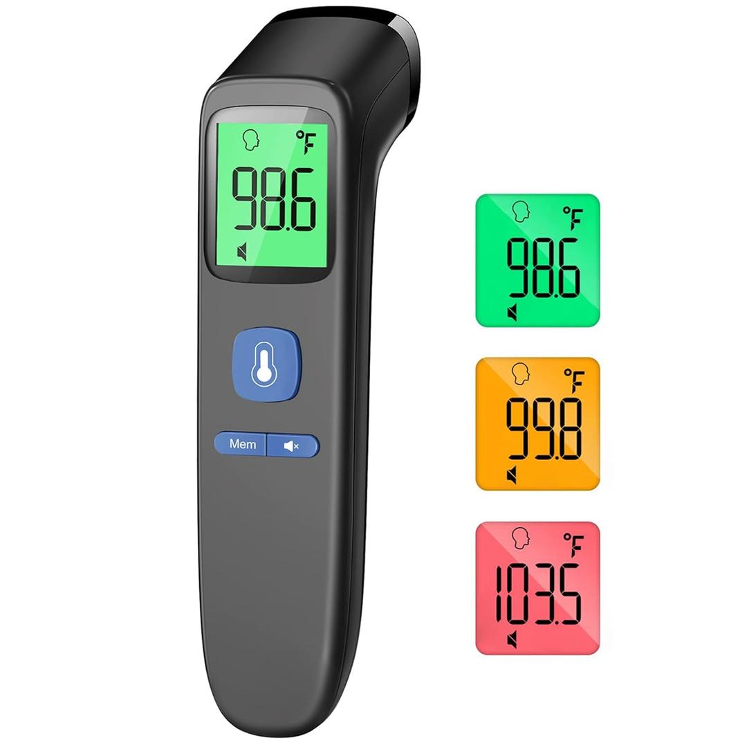 ANMEATE No-Touch Forehead Thermometer for Adults, Infrared Digital Thermometer for Kids, Touchless Baby Thermometer, Accurate Reading with Large Display, Mute Mode, Memory Recall, Fever Alarm (Black)