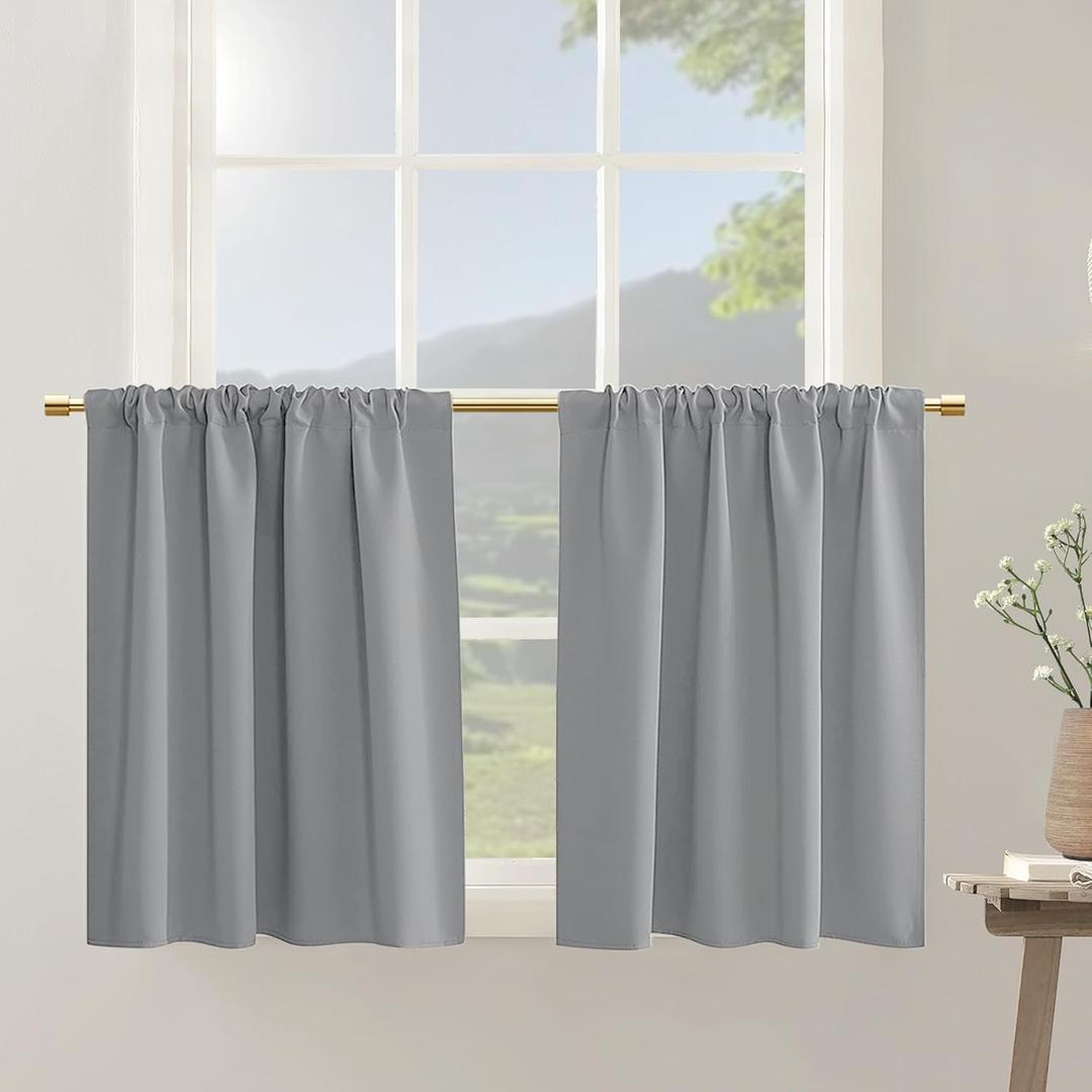PANELSBURG Extra Wide Blackout Curtains for Small Bedroom Windows 2 Panels Thermal Insulated Light Grey Sun Blocking Short Room Darkening Blinds & Shades for Window Coverings,42 x 30 Inch Length (42"W x 30"L (Pack of 2))