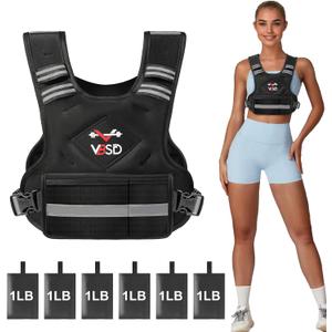 Adjustable Weighted Vest for Men Women, 4-10lb Vest with 6 Ironsand Weights, Body Weight Vest with Reflective Strip for Running, Walking, Strength Training, Workouts