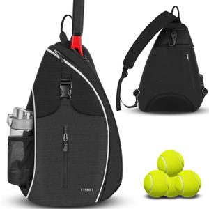 Ytonet Tennis Bag, Tennis Sling Backpack Crossbody Water Resistant for Men Women, Compatible for Pickleball Badminton Rackets (Large, Black)