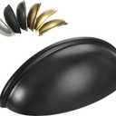 HOMOTEK 15 Pack Drawer Bin Cup Pulls Dresser Pulls for Cabinets Matte Black - 3 Inch Hole Centers Furniture Handles, Kitchen Cabinet Hardware