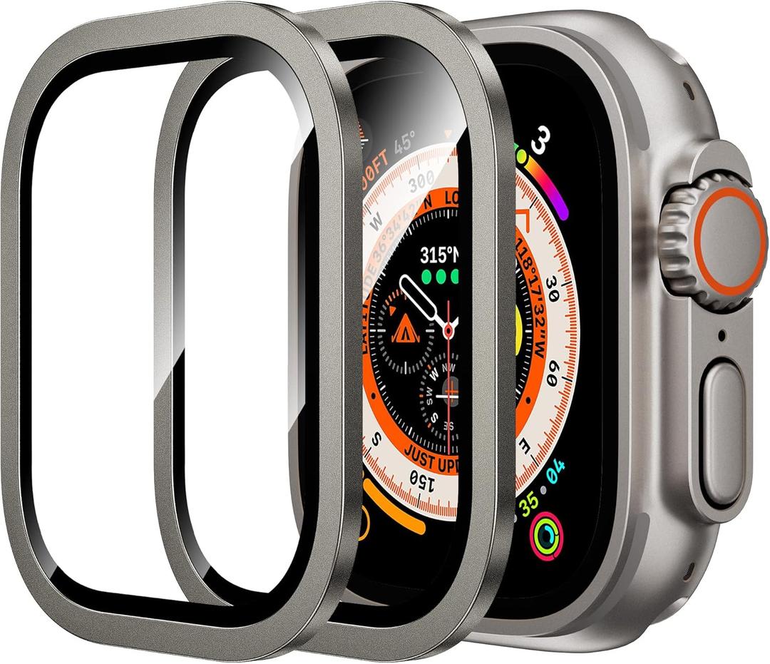 WSKEN for Apple Watch Ultra 3/Ultra 2/Ultra Screen Protector 49mm,9H Tempered Glass + Titanium Alloy Frame, [Keep Original] [Touch Sensitive] Lightweight Protective Glass Film for iwatch Ultra 3/2/1