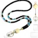 Lanyards for ID Badges for Women Cute,Teacher Lanyard for Women Retractable Natural Crystal Beaded Lanyards for Keys (Apatite)