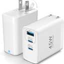 45W USB C Charger Block, 2-Pack Compact Foldable Wall Charger 3-Port GaN Type C Changer Fast Charging for iPhone 16/16 Pro/16 Pro Max/15 Pro/14 Pro/13 Pro/12, for Samsung Galaxy S24/S23, White