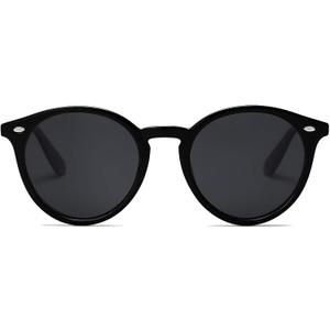 SOJOS Retro Round Polarized Sunglasses for Women Men Classic Vintage Sunnies SJ2069 (Black/Grey)