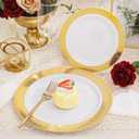 I00000 102 Pcs Gold Plastic Plates, Disposable Party Plates Include 51 Gold Dinner Plate 10.25 and 51 Disposable Dessert Plate 7.5 Perfect for Party & Wedding