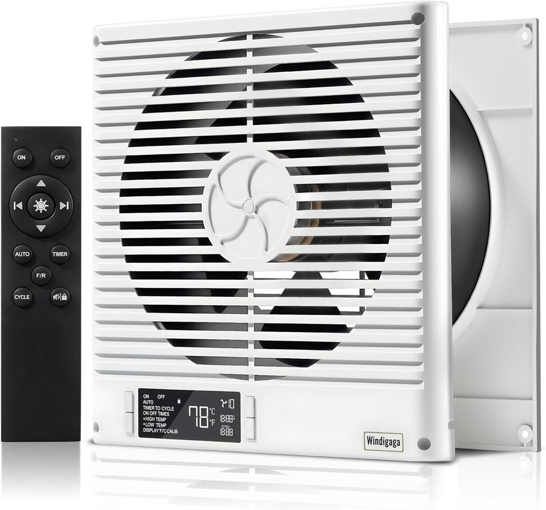 8" Room to Room Fan with Remote, 320CFM Through Wall Air Transfer Fan with Temperature Control, Reversible Airflow Design, 10 Speeds, Quiet Balance Exhaust Vent for Bedroom, Laundry,Kitchen (1PCS)