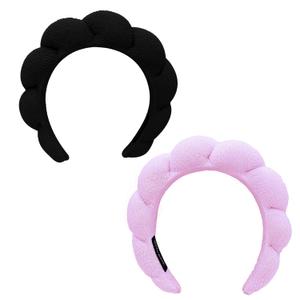 Spa Headbands for Washing Face Makeup Skin Care Headband Women Bubble Facial Beauty Headbands Puffy Shower Towel Band Hair Headband (Pink Black)