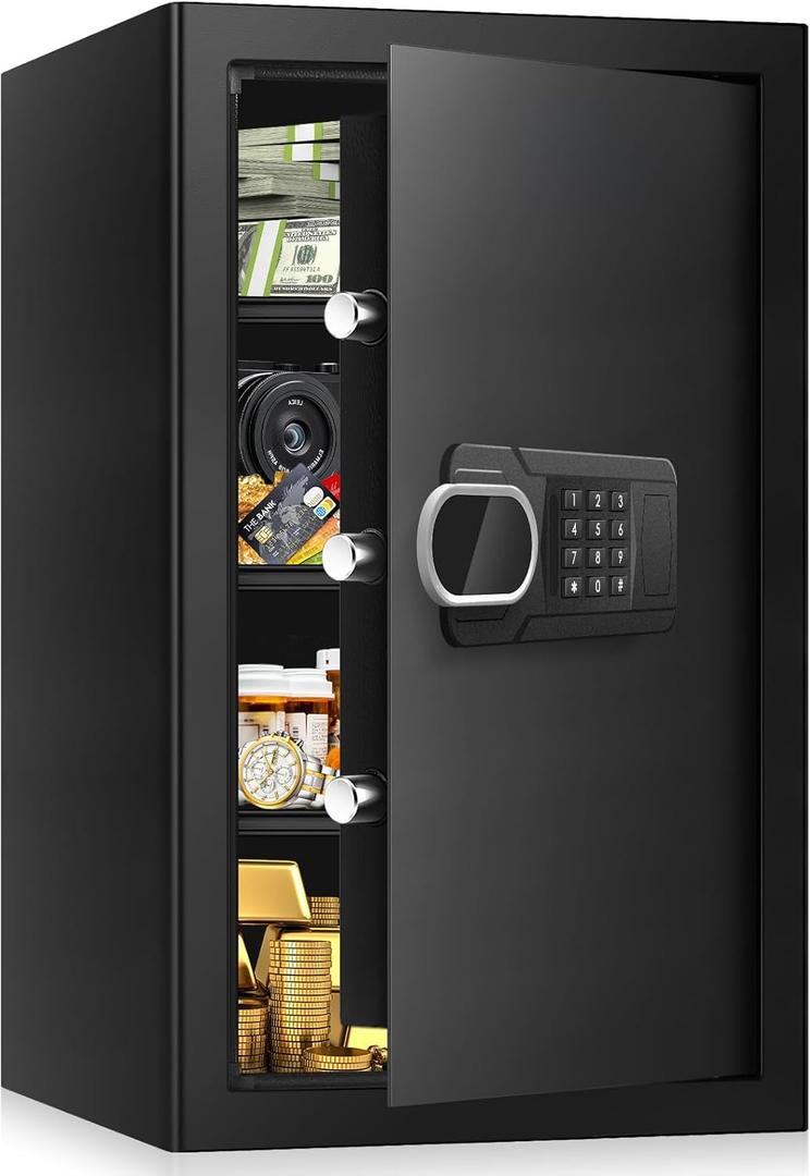5.1 Cuft Large Home Safes Water and Fireproof with Digital Keypad & Key Lock, Fire Security Safes with 3 Removable Shelves, Anti-Pry Safe Box for Money Documents Jewelry, 23.62"H x14.96"W x 12.2"D