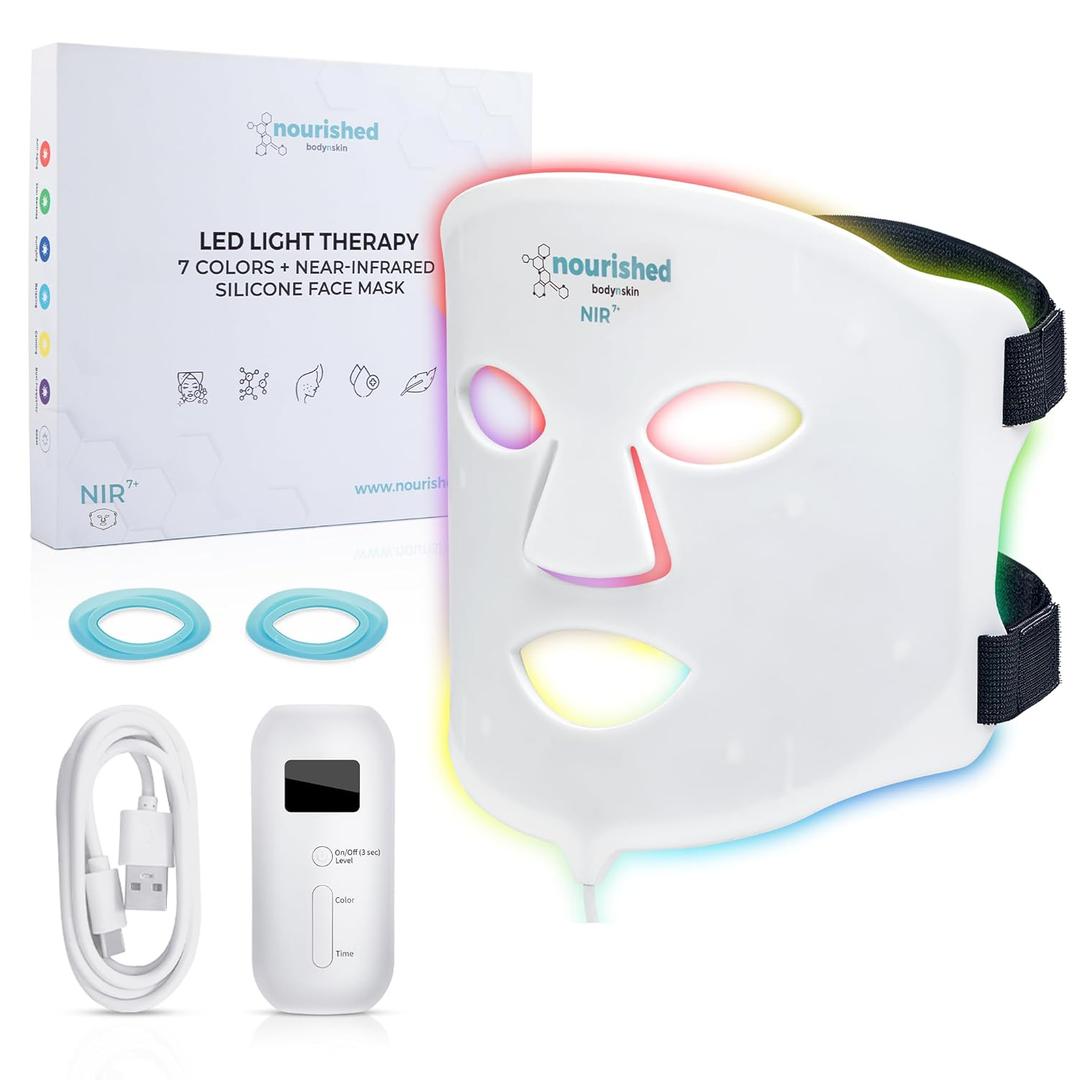 7 Colors LED Face Mask with Near-Infrared - Blue, Red Light Therapy for Face - 456 LEDs - Skincare Tool for Wrinkles, Anti-Aging