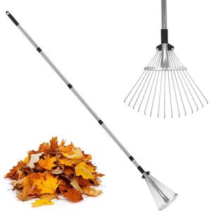 Adjustable Metal-Leaf Rake with Telescopic Handle - Lawn & Garden Tool for Grass, Leaves & Shrubs - Heavy Duty Yard Rake for Adults, Women & Kids