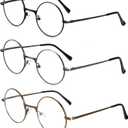 3 Pack Round Frame Reading Glasses Blue Light Blocking Reader Metal Full Frame Retro Glasses