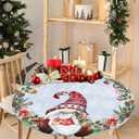 Christmas Red Dwarf Round Table Cloth Fitted Tablecloth,Blue Gradient Table Cover with Elastic Edge Waterproof Table Cloth,Xmas Gift Wreath Circle Table Covers for Kitchen Indoor Outdoor 45-54in