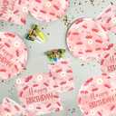 VDESFUEBY Pink Bow Cherry Party Supplies Cute Bow Cherry Heart Paper Plates Napkins Cups and Tablecloth Sets for Girls Pink Bow Cherry Birthday Party Supplies