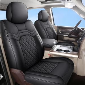 Huidasource Ram Seat Covers Full Set, Ram 1500 Truck Seat Cover for 2009-2018 RAM 15002011-2025 RAM 25002019-2025 RAM 3500 Quad Crew Mega Cab with Curved Split Bench (Full Set/Black) (A: Concave Front+Short Middle Rear)