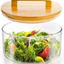 Peohud Glass Trifle Bowl, 8 Inch Clear Salad Bowl with Bamboo Lid, 85 Oz Large Dessert Serving Container for Party, Salad, Fruit, Ice Cream, Cake, Microwave Dishwasher Safe