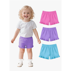 3 Pack Baby Girls Ruffle Shorts Toddler Cotton Dance Shorts Soft Summer Clothes Size 3T Rose Red+purple+blue