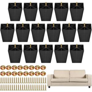 TURSTIN 16 Pack 4 Inch Furniture Legs Plastic Sofa Couch Legs Square Tapered Feet Sofa Legs with M8 T-Nuts Screws for Legs Sofas Chairs Cabinets Dressers Beds, Black