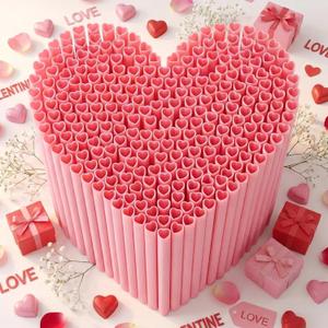 100PCS Valentines Day Heart Straws - Heart Shaped Pink Straws Plastic Disposable Drinking Straws Cute for Valentine's Day, Wedding, Party, Birthdayparty, Decorations (Pink)