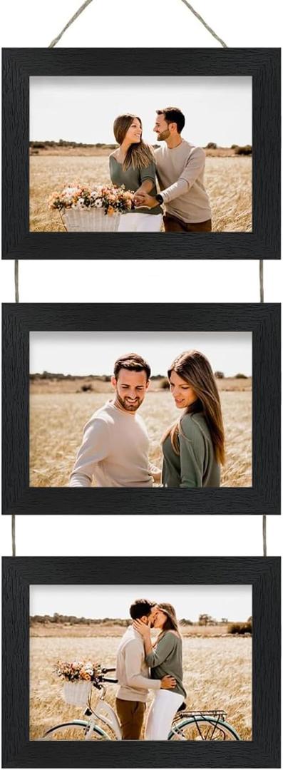 5x7 Wall Hanging Picture Frames Collage with 3 Opening Black Frames