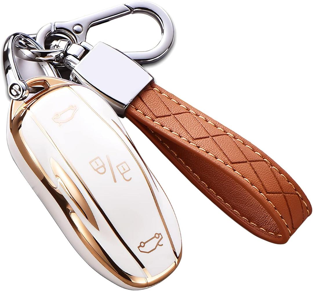 for Tesla Model X Key Fob Cover with Keychain, Full Cover Protection Key Fob Case Premium Soft TPU Smart Remote Key Holder (Ivory) for Tesla Model X Key Fob Cover with Keychain, Full Cover Protection Key Fob Case Premium Soft TPU Smart Remote Key Holder (Ivory)