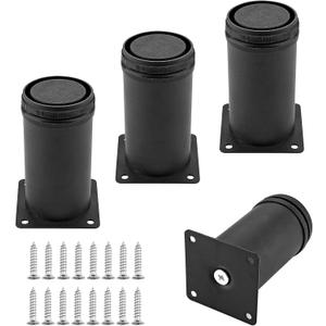 Set of 4 Stainless Steel Furniture Legs 4 Inch, Adjustable Round Cabinet Legs 2" Dia Kitchen Feet, Metal Replacement Legs for Cabinet Sofa Couch Shelves Table (Black)