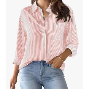 CUNLIN Grade 4 Wrinkle-Resistant Women's Button Down Shirts Striped Long Sleeve Collared Blouses Tops with Pocket, Medium