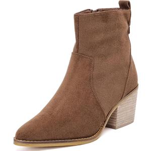 Women's Ankle Boots Low Chunky Heeled Booties Casual Comfortable Fall Winter Pointed Closed Toe Short Boots for Women. (9, Brown Mf 970)