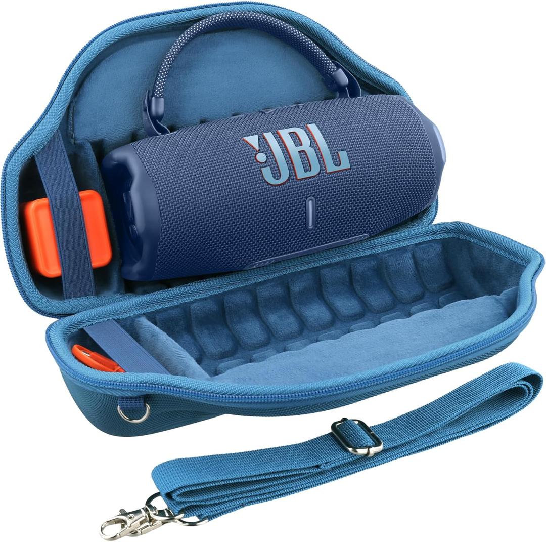 co2CREA Case for JBL Charge 6 Waterproof Portable Bluetooth Speaker, Hard Travel Bag with Detachable Shoulder Strap (Blue Case)
