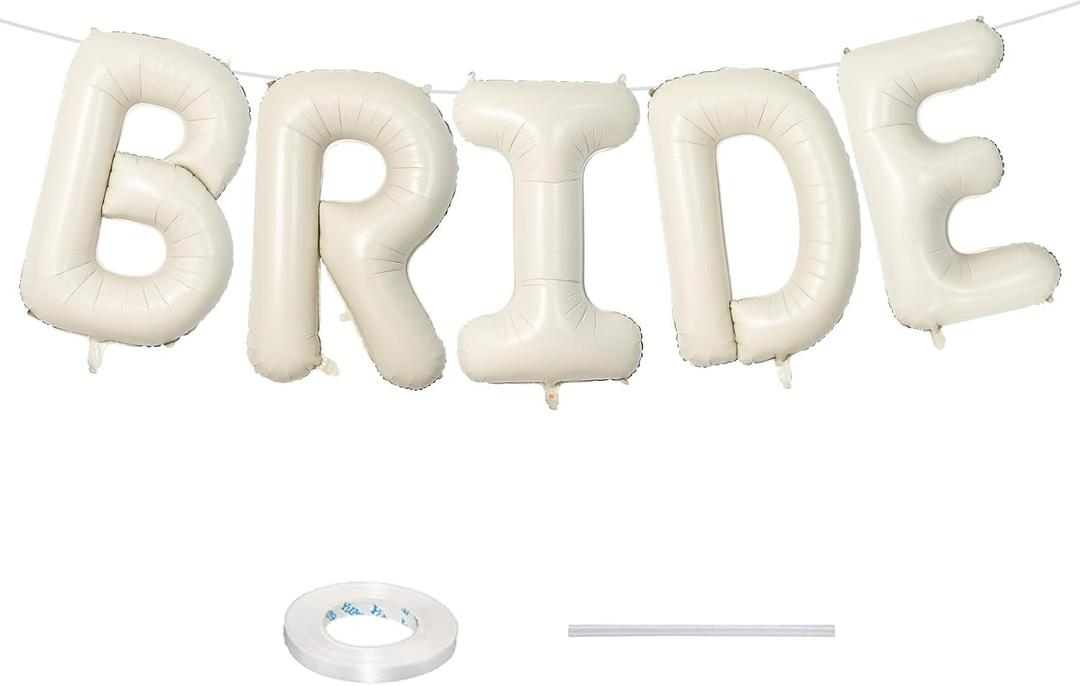 40 Inch Beige BRIDE Balloons Bachelorette for Bridal Shower, Cream White Sand Bride Mylar Foil Banner Letter Sign, Bridal Balloon Banner for Wedding Engagement Bride To Be Party Favors Decorations