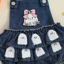 Newborn Baby Girl Halloween Outfit Pumpkin/Ghost Print Sleeveless Denim Romper Ruffled Overalls Cute Fall Clothes (6-12 Months)