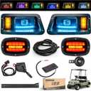 10L0L Deluxe Golf Cart Light Kit for Yamaha G14 G16 G19 G22, Full Headlight Taillight with RGB Daytime Running Lamp Low High Beam Turn Signal Horn Brake Pad Hazard Light Function