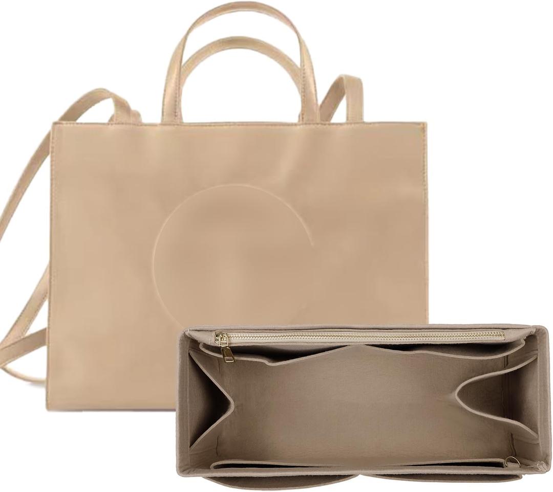 Purse Organizer Insert For Handbags,Bag Organizer Insert, Compatible with Alam BB and PM,Ella Tote,Telfar Medium, Book Tote M (Beige, X-Large)