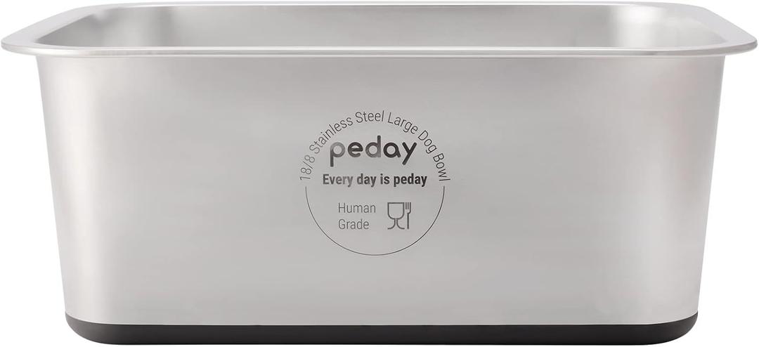 PEDAY 2.64 Gallon Extra Large Dog Water Bowl, 18/8 Human Grade Stainless Steel - Silver Nonslip