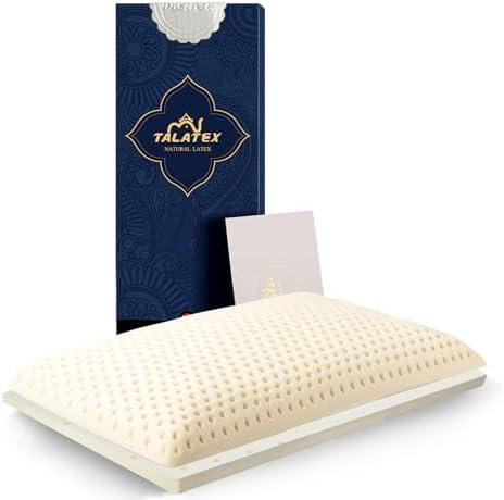 Talatex 100% Natural Premium Thin Latex Pillow, Ultra Thin Pillows, Flat Pillows for Sleeping Helps Relieve Pressure, No Memory Foam Chemicals, Perfect Package Best Gift (3.7" H (Queen))