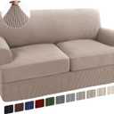 Turquoize 3 Piece T Cushion Loveseat Slipcovers Sofa Cover for 2 Cushion Couch Cover Washable Sofa Slipcover Furniture Covers with 2 Individual T Cushion Seat Covers (2 Cushion Loveseat, Sand)