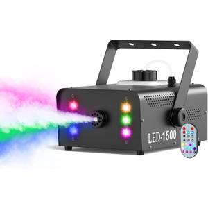 Fog Machine with 6 RGB LED Lights, 1500W Smoke Machine for Stage Party Halloween Christmas DJ Performance Wedding (Black)