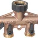 Midwest Control GHC4 3/ 4" GHT Heavy-Duty Brass Garden Hose Splitter with 4-Way Hose Connectors & Shutoffs