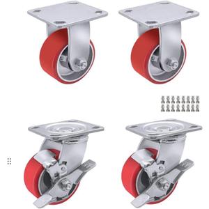 Heavy Duty Casters - Industrial Casters Polyurethane Caster with Strong Load-Bearing Capacity 3200-5000 LB,Used in Furniture,WorkBrench,Tool Box, Equipment (4" RIgid+Brake, 4 pcs)