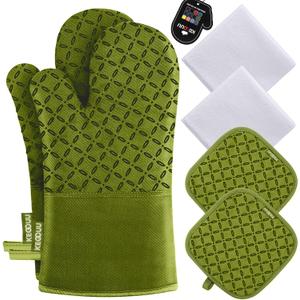 KEGOUU Oven Mitts 2pcs Set, Kitchen Oven Glove High Heat Resistant 500 Degree Extra Long Oven Mitts (Olive Drab)
