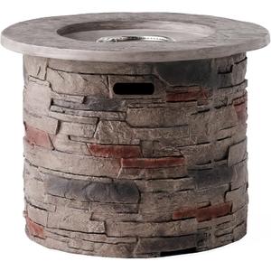 Christopher Knight Home Hoonah Circular MGO Fire Pit with Grey Top - 40,000 BTU, 32", Natural Stone / Grey Top