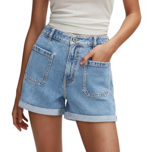 onlypuff Jean Shorts for Women Mid Waisted Boyfriend Denim Short Front Pocket Trendy Summer Outfits Light Blue Size 8 (Blue)