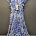 GRACE KARIN Womens 2025 Floral Summer V-Neck Ruffle Sleeve Empire Waist A-Line Casual Maxi Tiered Dress with Pockets, Size:Small