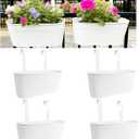 Hanging Planters for Outdoor Plants, 17" Railing Planter Pots, Metal Fence Flower Pot for Porch Balcony with Detachable Hook (White, Pack of 4)