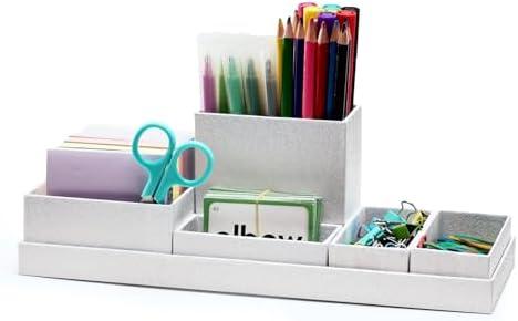 xiepipipaper Desk Organizer,Office Desk Accessories,Paperboard Desktop Organizer with Pen Pencil Holder and Sticky Note Tray,Paperclip Storage, L11.8 White