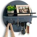 Key Holder for Wall Decorative with Shelf and Hooks, Mail Organizer Wall Mount with Sunglasses Holder, Circular Design Entryway Key Rack Hanger, Rustic Home Decor (Navy Blue)