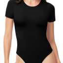TNNZEET Bodysuits for Women - Black Bodysuit Women Tops Round Neck T Shirts for Women Fashion Body Suit Going Out Tops (Medium)