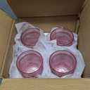 Pink Glassware set of 4, Vintage Drinking Glasses, 10oz Pink Heavy Duty Glass Cups, Old Fashioned Glass, Embossed Glasses Set for Party Wedding Home Office Glassesware Gift