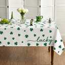 Horaldaily St. Patrick's Day Tablecloth 60140 Inch, Irish Clover Shamrock White Washable Table Cover for Party Picnic Dinner Decor