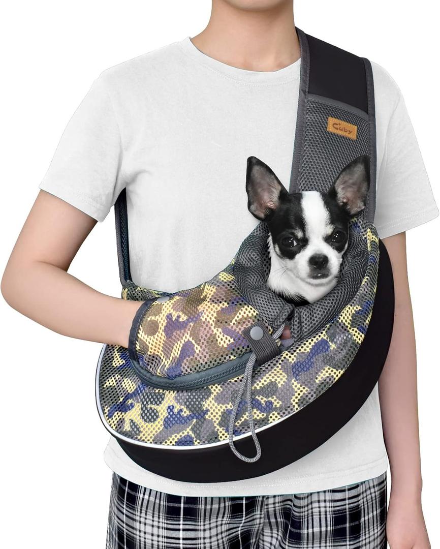 Cuby Pet Dog Sling Carrier for Small Dogs Cats Breathable Mesh Travel Safe Sling Bag Carrier for Dogs Cats Puppy ( M (5-10 lbs) Camouflage)